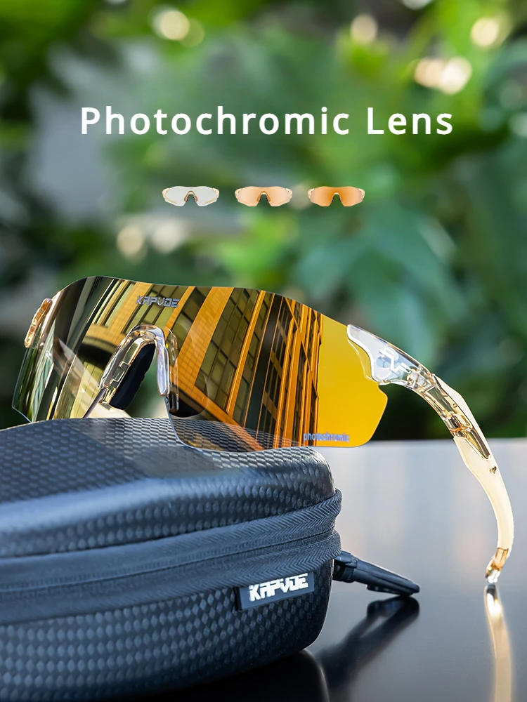 AliExpress kapvoe Kapvoe Photochromic Sports Sunglasses Rimless Cycling Glasses Bike Bicycle Glasses Men's MTB Road Running Goggles Red Blue UV400