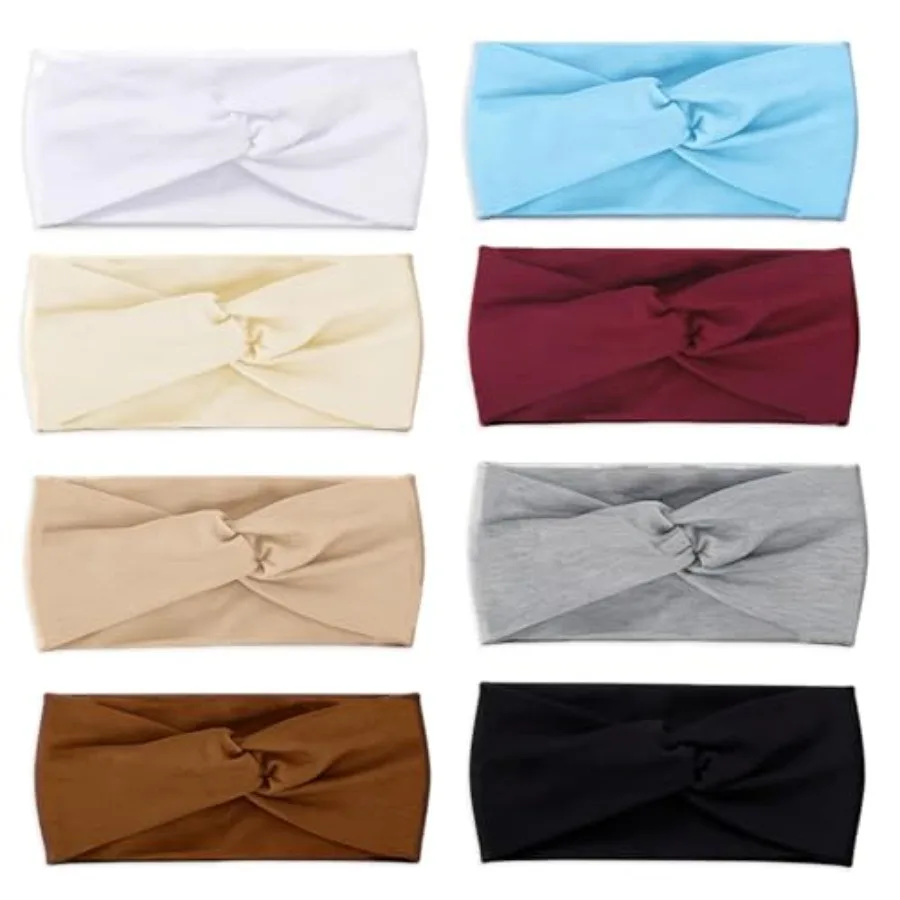 

8 Pcs Wide Headbands for Women, Non Slip Stretchy Hair Bands Fashion Accessories Knotted Head Wraps - Soft Cloth Headbands for