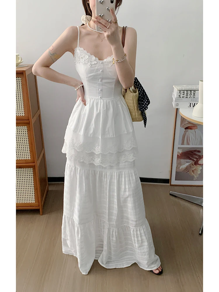 

Белая юбка UVPU с вставками, на резинке, женская, с высокой талией, длинная, летняя, новинка, А-силуэт