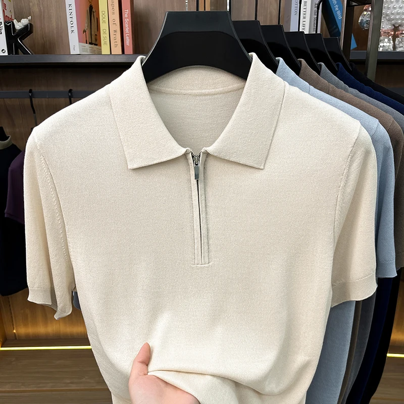 96.1% Lyocell Breathable Knit Zipper Clothes 2026 Summer Comfortable 3.9% Mulberry Silk Knitwear Short Sleeve Knitting T-Shirt