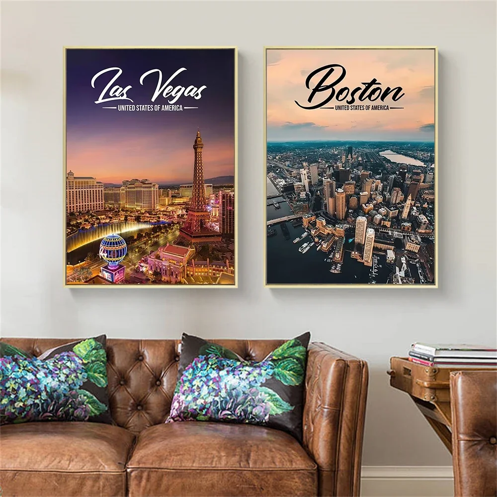 World Famous City Skyline Wall Art Print American Canada Metropolis Cityscape Canvas Poster Living Room Bedroom Home Decoration