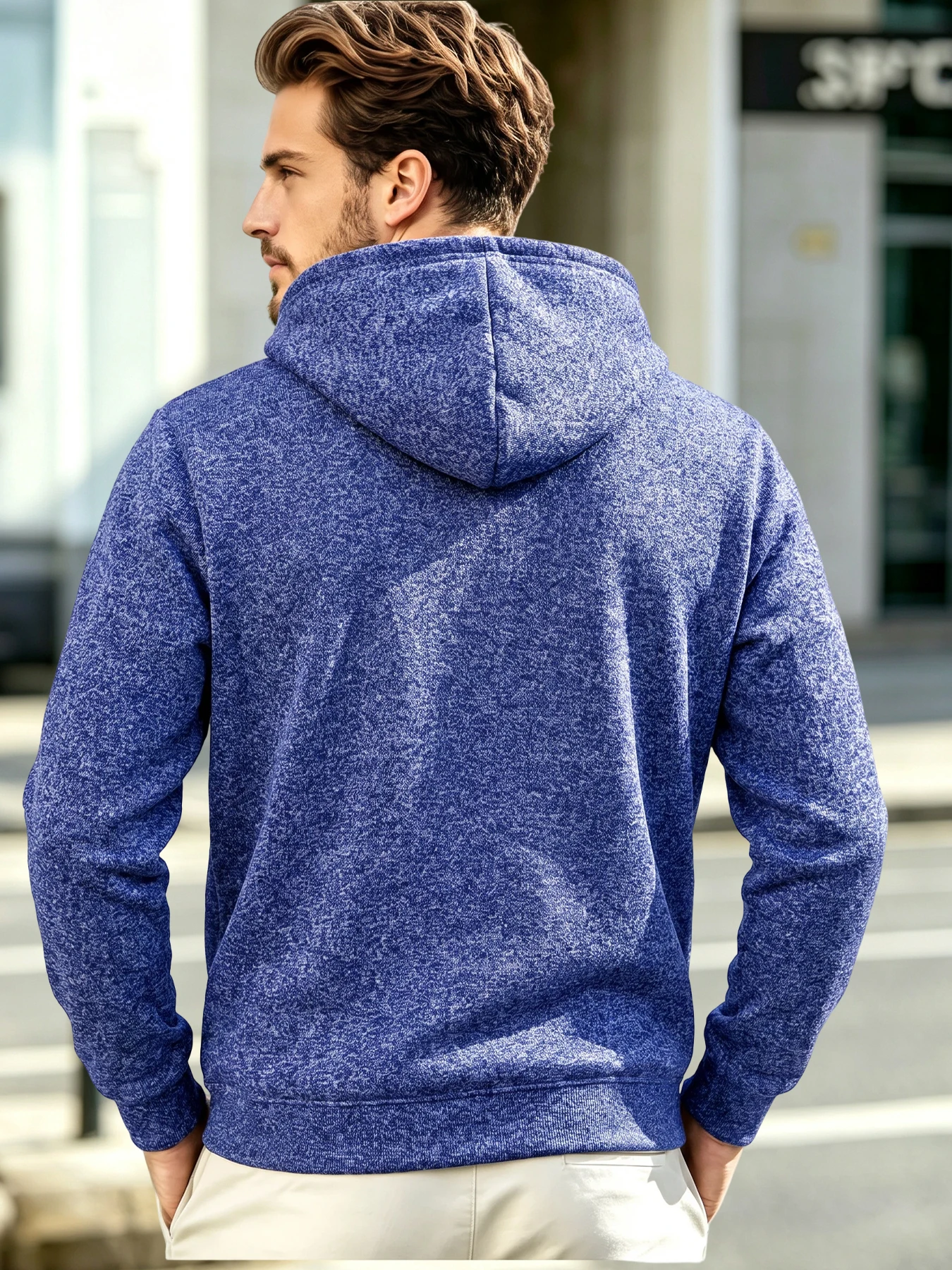 Men Full Zip Heather Hooded Sweatshirt Ribbed Cuffs & Hem Side Hand Pockets Drawstring Hood Casual Everyday Coat