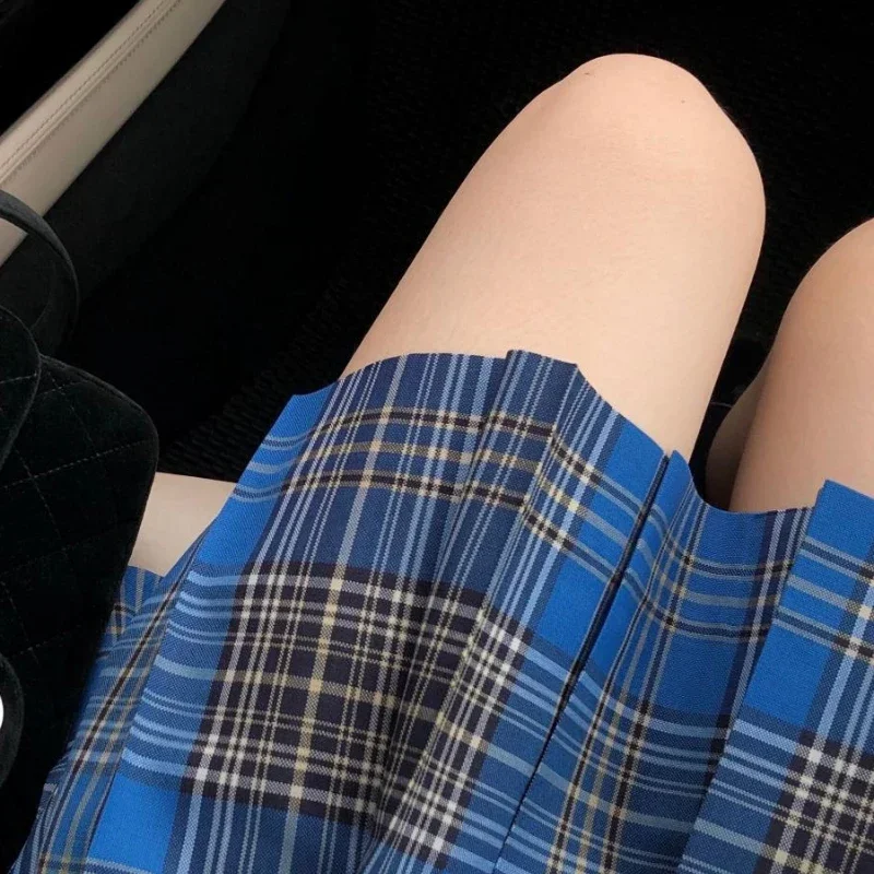 Japanese Jk Uniform Casual Style Blue and Yellow A Line Slim Fit Thin Waist Fashion Versatile Mini Plaid Pleated Skirt For Girls