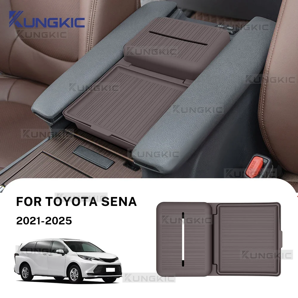 For Toyota Sienna 2021 2022 2023 2024 2025 Center Console Armrest Lid Silicone Tissue Box Brown Gray Interior Accessories - view 2