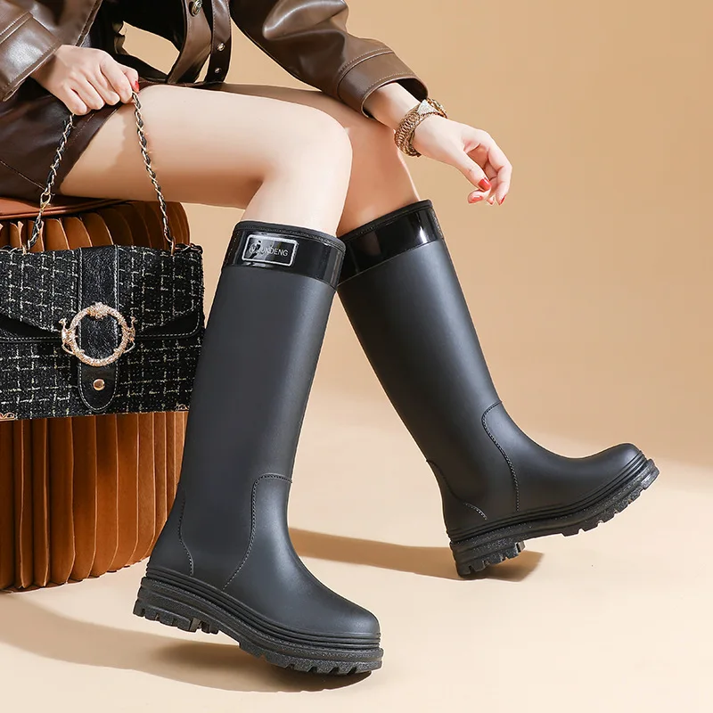 1 pair of Fashion Knee-High Rainboots for Women – Waterproof Rubber Garden Galoshes, Long Boots for Wet Weather & Outdoor Wear view 4