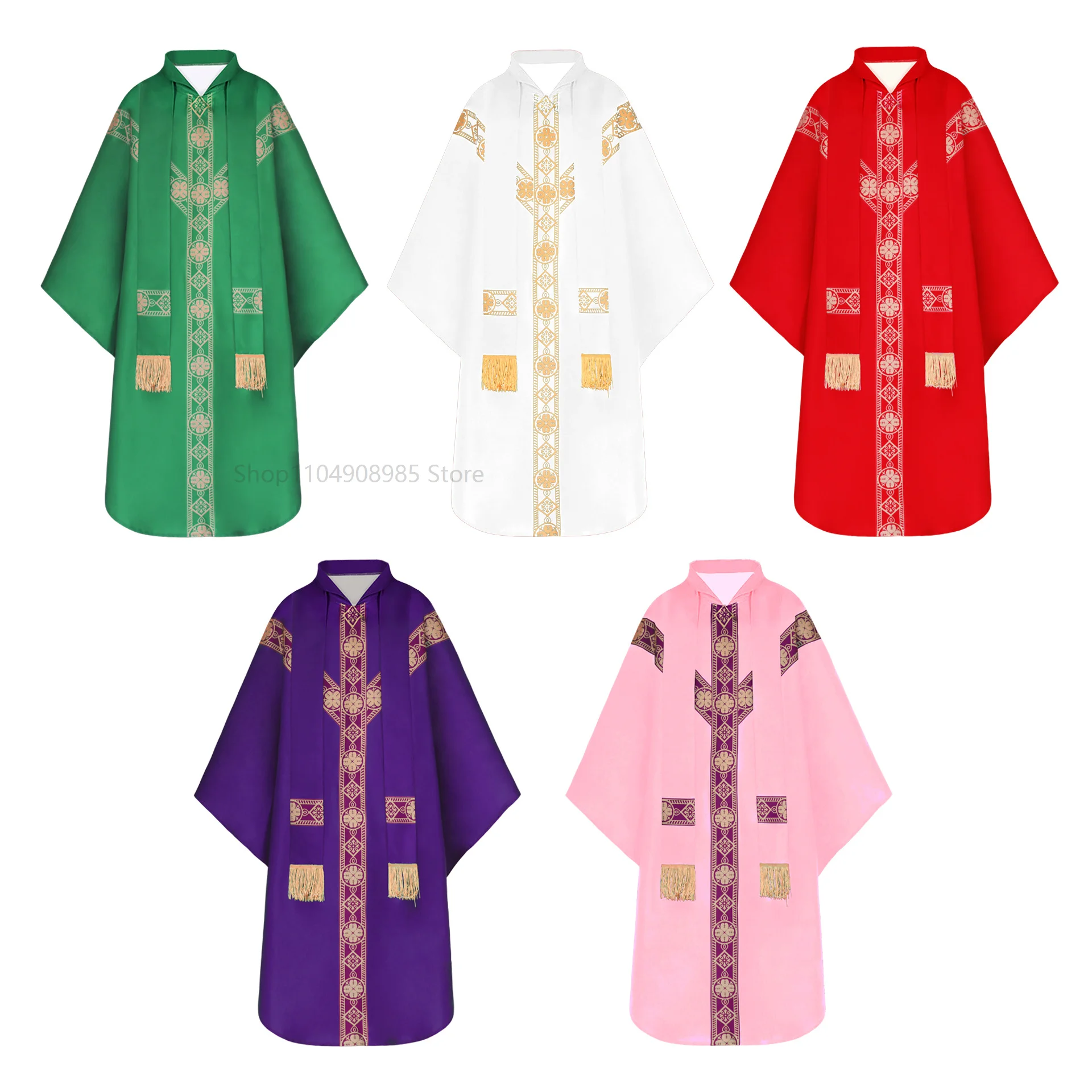 

Halloween Priest Celebrant Chasuble Catholic Church Father Vestments Robe with Tassel Clergy Medieval Robe for Men Women