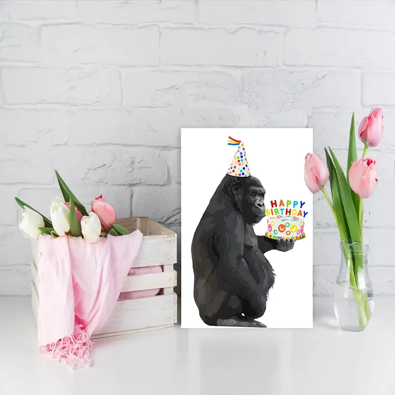 1 pc fun birthday card, creative gorilla cake pattern greeting card, the best gift for friends and family