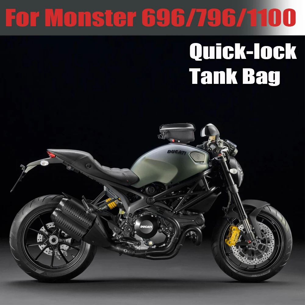 

For DUCATI Monster 696 796 1100 Tank Bag Motorcycle Saddle Bags Ring Mount Fuel Top Case Quick Lock Flange Waterproof Removable