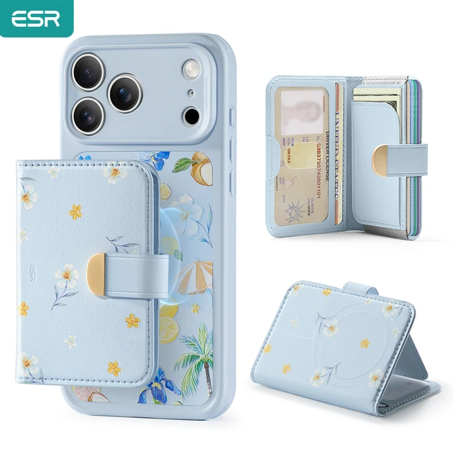 Portfel ESR Aura Clutch z funkcją stojaka MagSafe dla kobiet, blokujący RFID, z 5 przegródkami na karty, magnetyczny portfel do iPhone 17/16/15/14/13/12