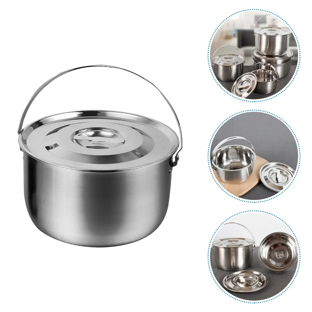 

Stainless Steel Lard Basin Handle Lid Metal Bowl Kitchen Storage Container Multi-Use Egg Mixing Salad Soup Bowl Home Kitchen