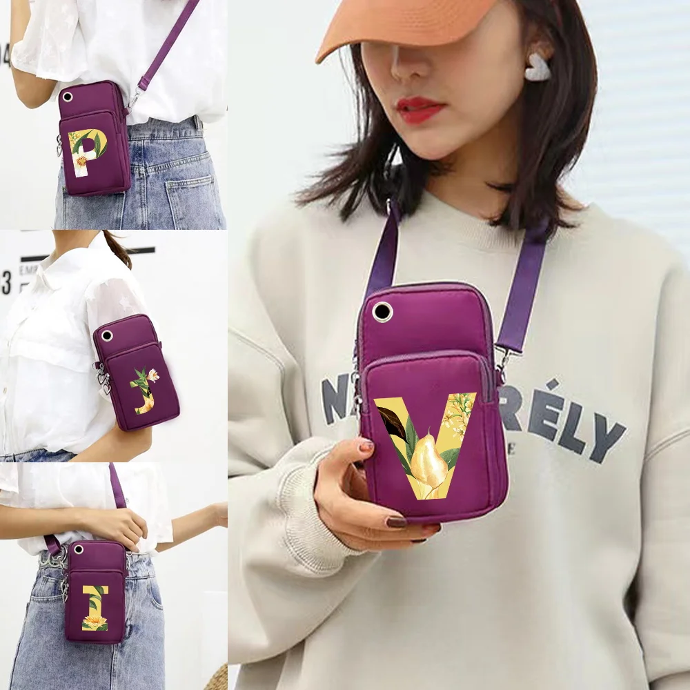 Waterproof Universal Mobile Phone Bag for Iphone/Huawei/Xiaomi/Samsung Floral 26 Letter Name Series Phone Case Women Wrist Pack