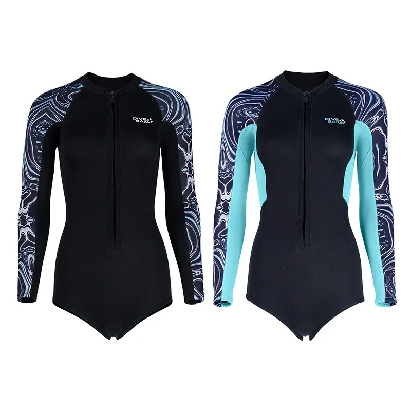 1 قطعة الخريف والشتاء الدافئة بدلة غطس المرأة قطعة واحدة طويلة الأكمام بدلة الغطس الباردة واقية تصفح النيوبرين بذلة النساء