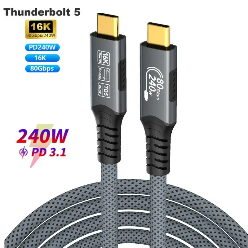 Kabel USB-C 16K, transfer danych 80 Gbps, 8K@60Hz, szybkie ładowanie PD240W dla Thunderbolt 5/4/3, USB4, telefon, tablet, laptop, pełna kompatybilność — zdjęcie produktu 7
