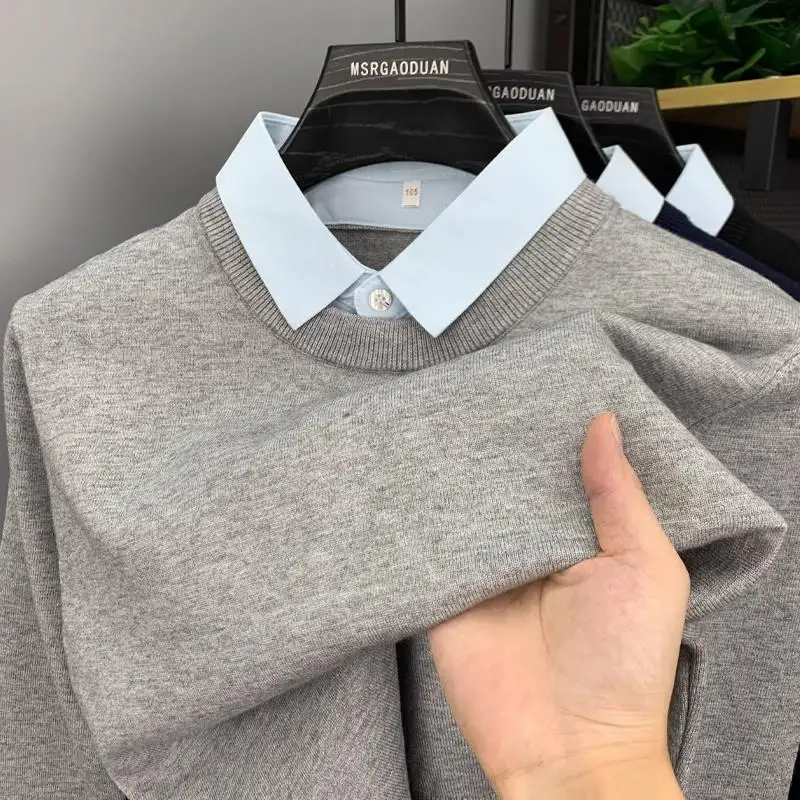 

Men's Knitted Sweater irt Collar Layering Thiened Casual Faion Ci Sle Long Sve Wear Resistant Autumn Winter New ...
