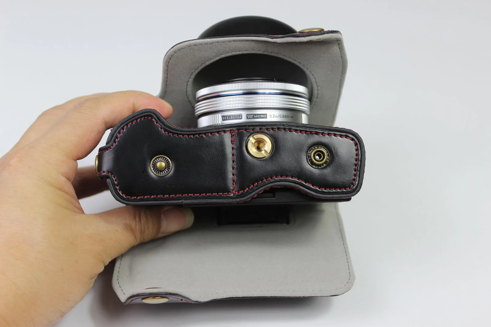 HQ レザーカメラケースバッググリップストラップオリンパス OM-D E-M10