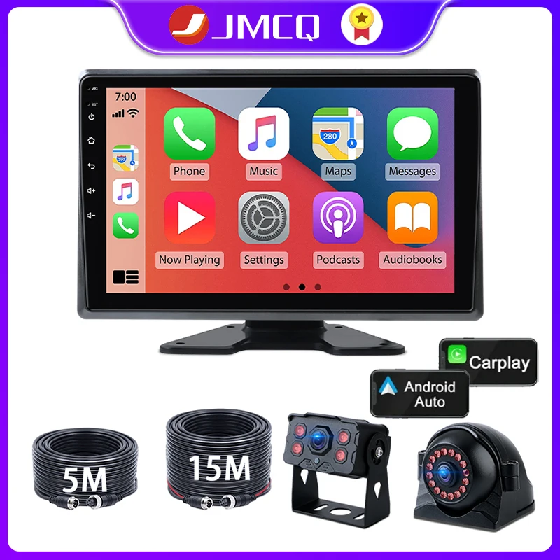 JMCQ Carplay & Android Auto LED Reverse Camera Monitor For Bus Truck Dash Cam Rearview Mirror Camera Car DVR Video Recorder