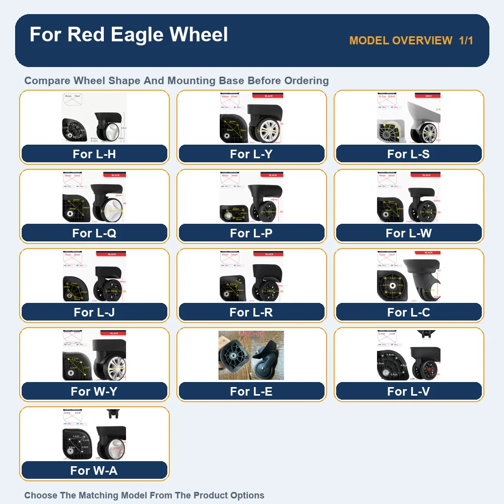 Silent Spinner Luggage Replacement Wheels For Red Eagle L-H L-Y L-S L-Q L-P L-W Suitcase Caster Repair Travel Case Accessories