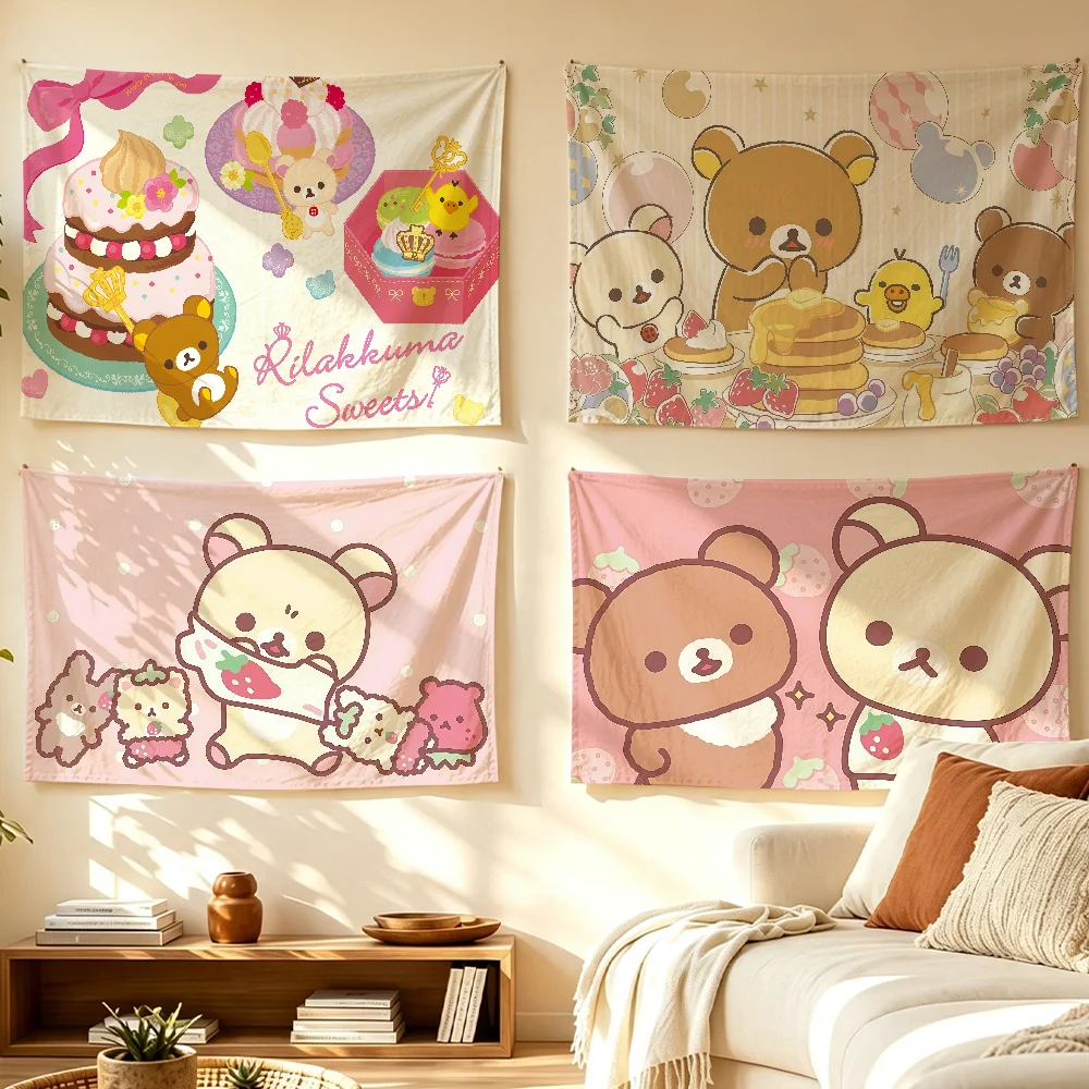 Cute Cartoon R-Rilakkuma-S flag Room Decoration Wall Tapestry Hanging Aesthetic Bedrooms Advertising Banner