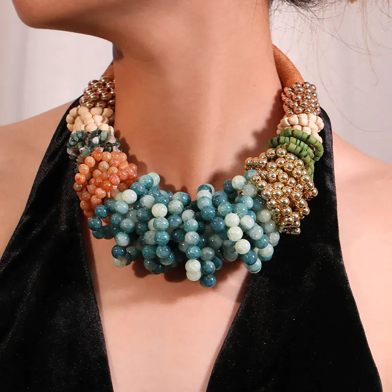 Fashion Exaggerated Individual Beaded Necklace Women Girl Trendy Vintage Wedding Party Jewelry