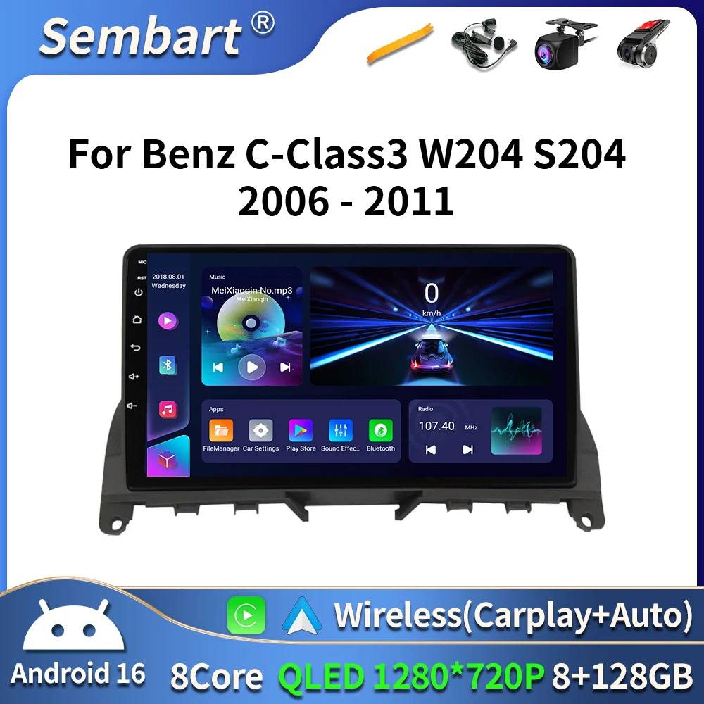

Android 16 For Mercedes Benz C Class W204 S204 2006-2014 Carplay Car Radio Multimedia Player Navigation Intelligent System WIFI