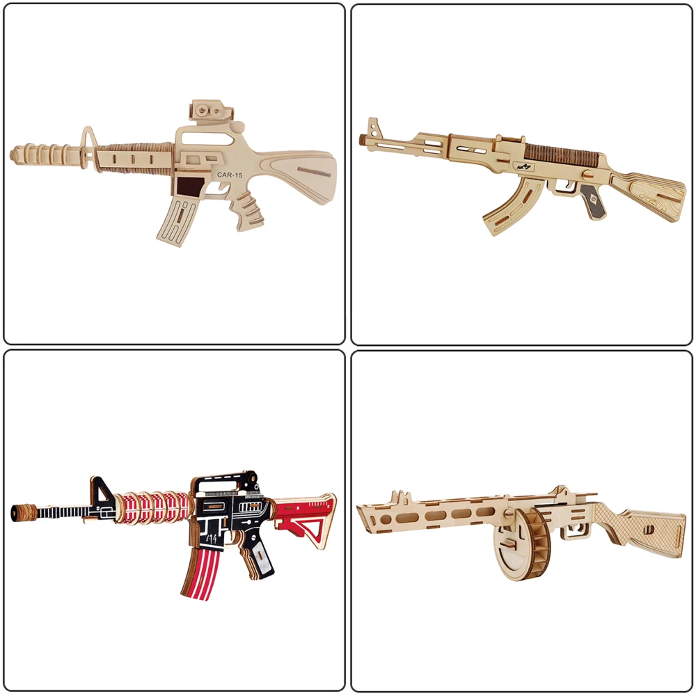 3D Wooden Toy Gun Puzzles Carbine 15 AK47 DIY Assembly Kits Robot Model Popular Party Game Gift Kids Toys For Children Boys