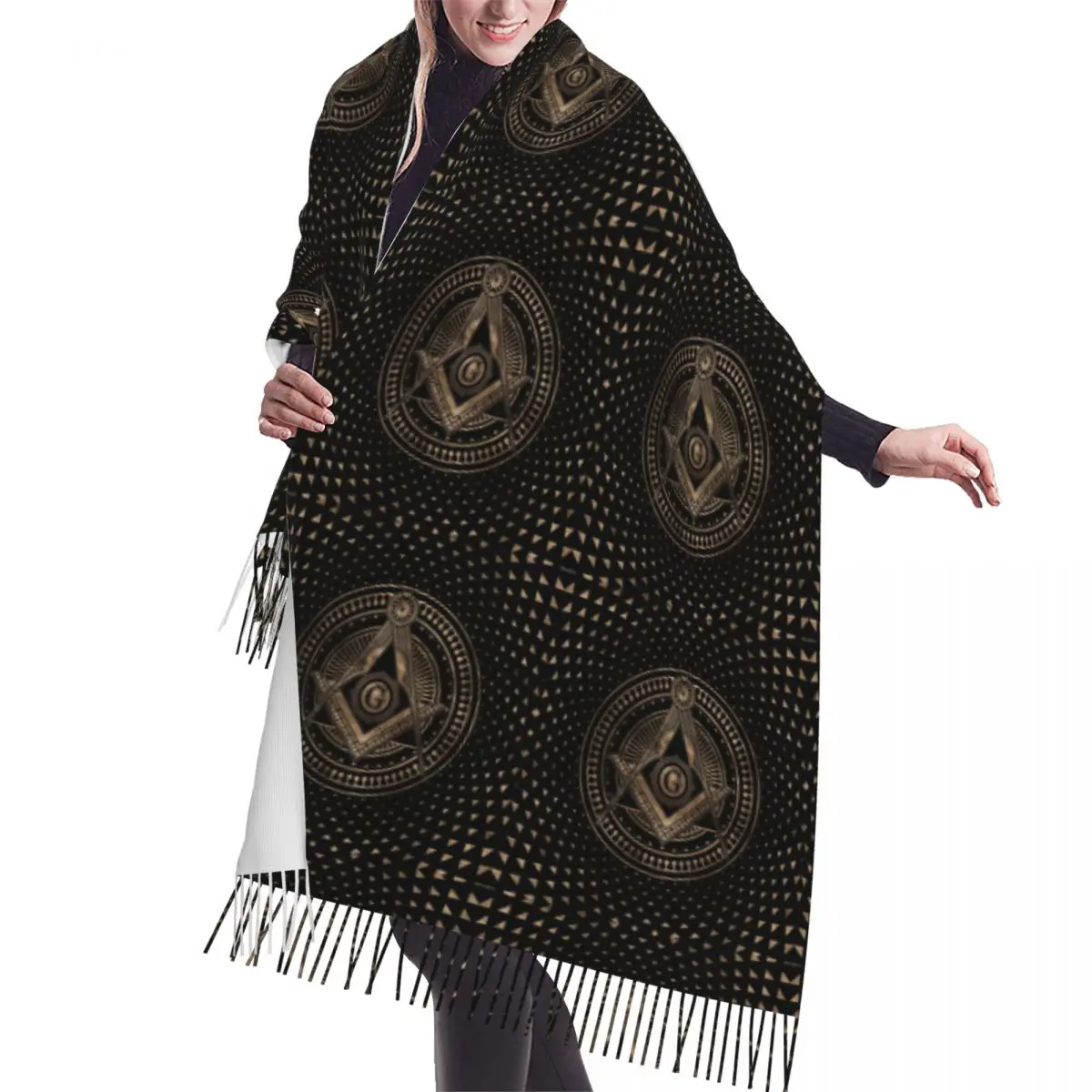 

Luxury Freemasonry Masonic Mason Symbol Tassel Scarf Women Winter Fall Warm Shawl Wrap Female Freemason Fashion Versatile Scarve