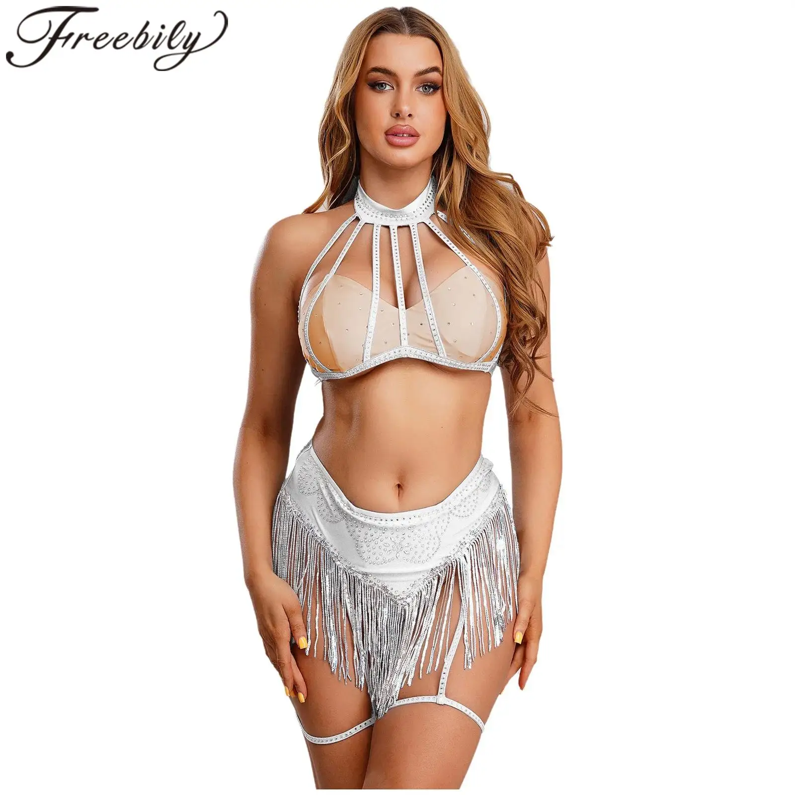 Women Belly Dance Costume Oriental Indian Belly Dancing Wear Clothing Set Sexy Halter Dancewear Music Festival Club Raves Outfit