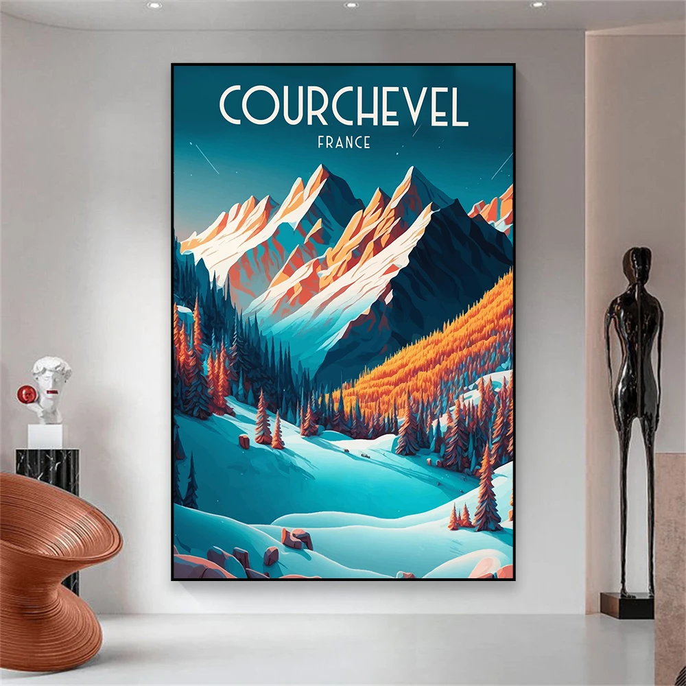 Val d'isere Art Prints Meribel Travel Poster France Tignes Wall Art Courchevel Travel Prints Canvas Painting Office Wall Decor - Image 4