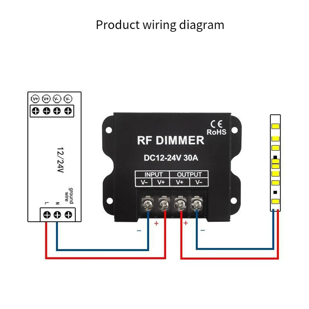 DC 12V 24V LED Dimmer with RF Wireless Remote Control Full Range Brightness Adjustment for Light Strips and More