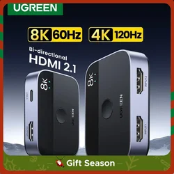 UGREEN HDMI 2.1 Splitter Switch 8K 60Hz 4K120Hz 2 in 1 out for TV Xiaomi Xbox Series X PS5 HDMI-compatible Monitor HDMI Switcher