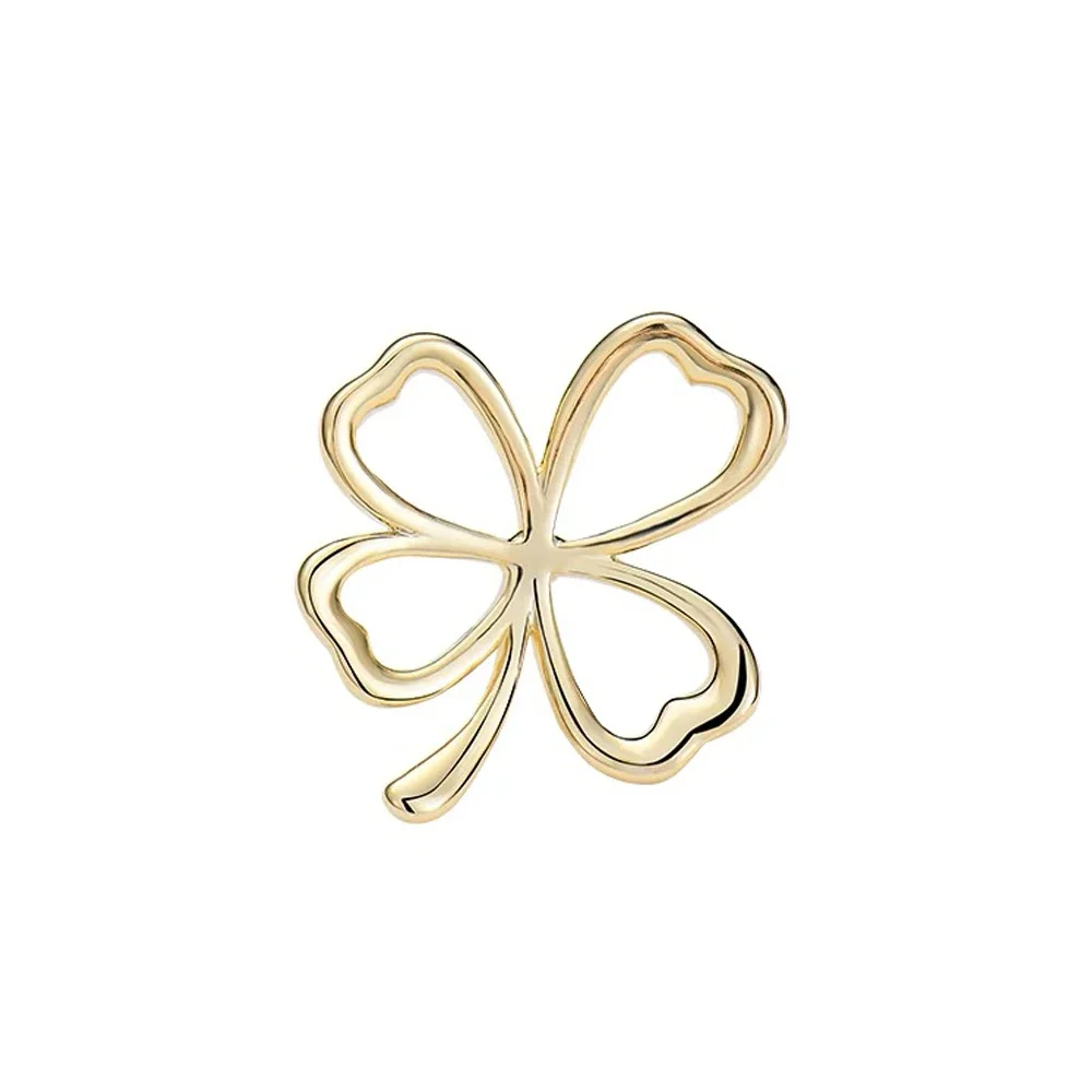 Glossy Lucky Four-Leaf Clover Brooch 2 Colors Unisex Women Stainless Steel Office Party Gift Pin