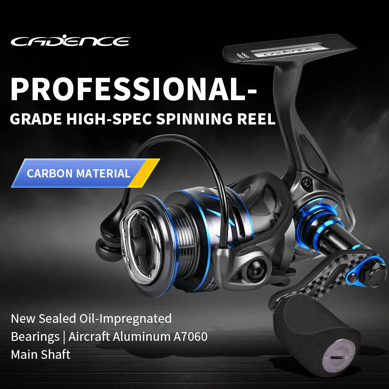Moulinet spinning Cadence CS10 en fibre de carbone et alliage de magnésium-aluminium, bobine inclinée pour lancer longue distance, idéal pour la pêche en surfcasting et en mer.
