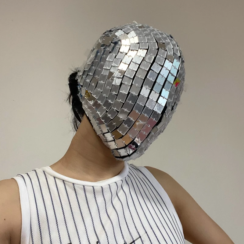 실버 미러 헤드 기어 투어 쇼 스트리트 샷 남성과 여성 다목적 모자 파티 나이트 클럽 무대 공연 코스프레 모자 마스크