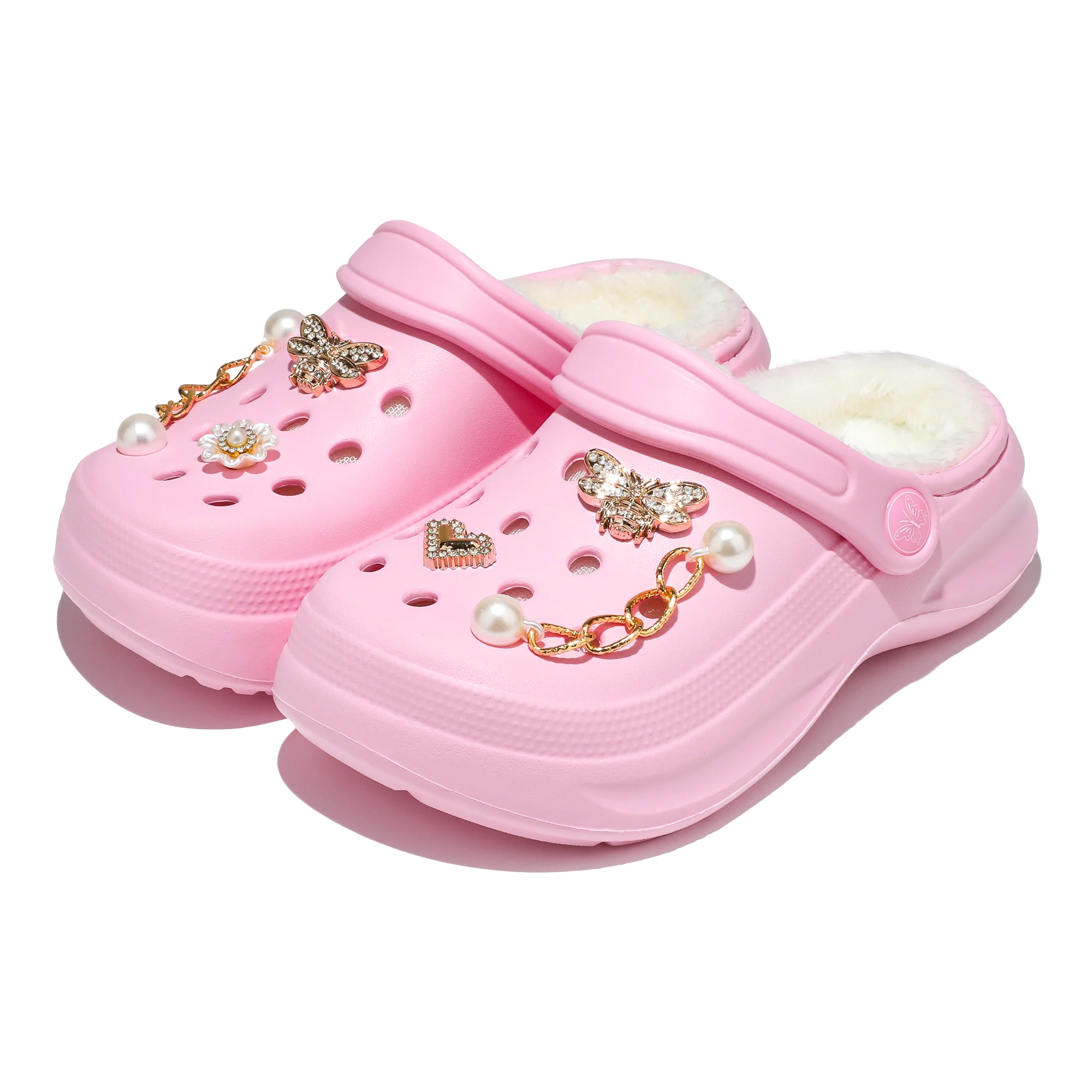 Kids Fur Lined Clogs and Mules, Lightweight Cotton Lined Garden Shoes, Winter Warm House Slippers for Boys Girls Toddler 168