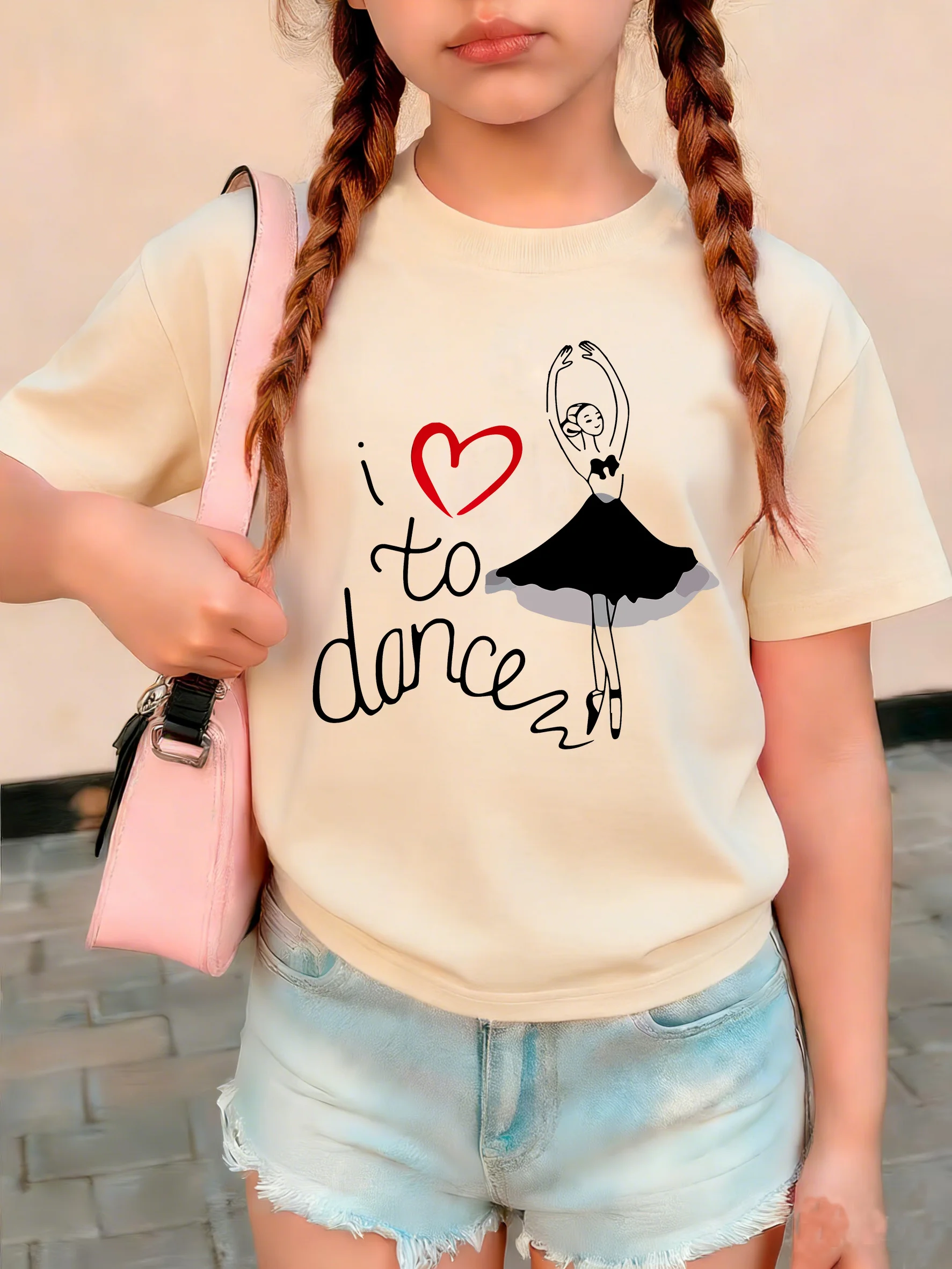 Kawaii I Love To Dance Girl T-Shirt, bedrucktes T-Shirt, Sommerkleidung für Mädchen, kurzärmelige Oberteile, T-Shirt, süße Mädchenkleidung für Kinder