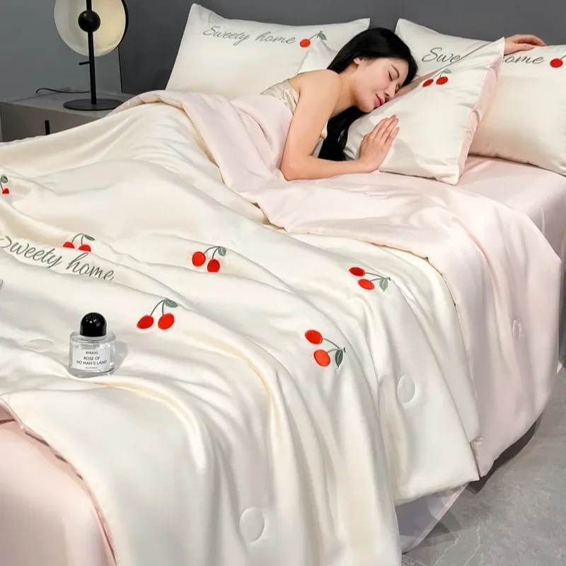 Washed ice silk summer quilt four-piece air conditioner quilt four-piece summer cool ice silk summer quilt