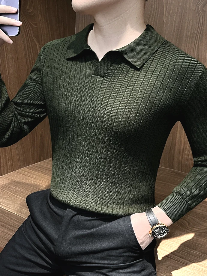 

Мужской вязаный шерстяной свитер с длинным рукавом, V-образным вырезом, облегающий, повседневный, удобный, дышащий, средней толщины, зимнее пальто