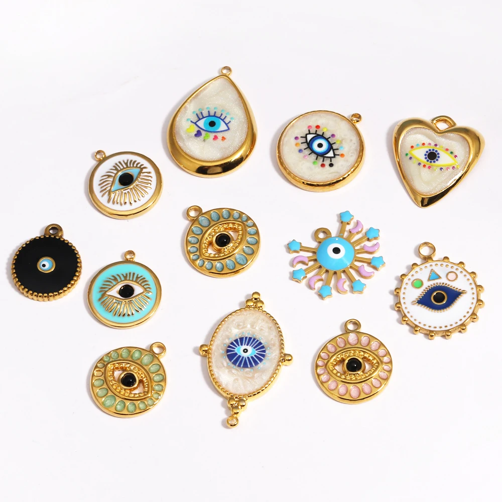 1 قطعة الفولاذ المقاوم للصدأ سحر المينا الأبيض الأزرق عين الشر سحر ل القرط سوار صنع المجوهرات DIY بها بنفسك اكسسوارات بالجملة CSV #4