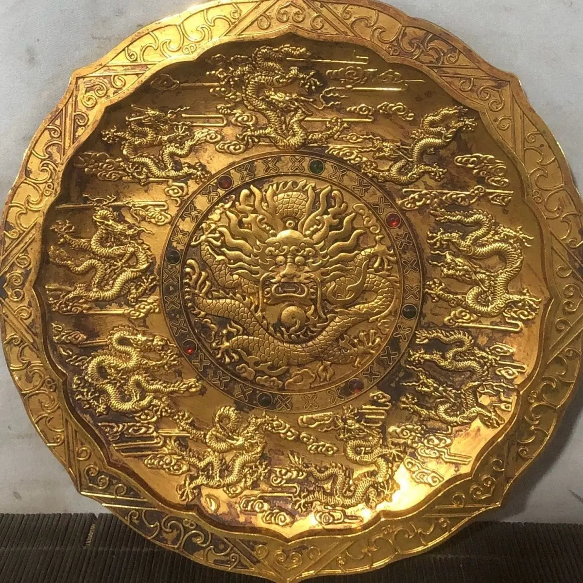 Gilt Nine-Dragon plate Ornament Decoration Tea Pet Figurines Desk Decor Accessories