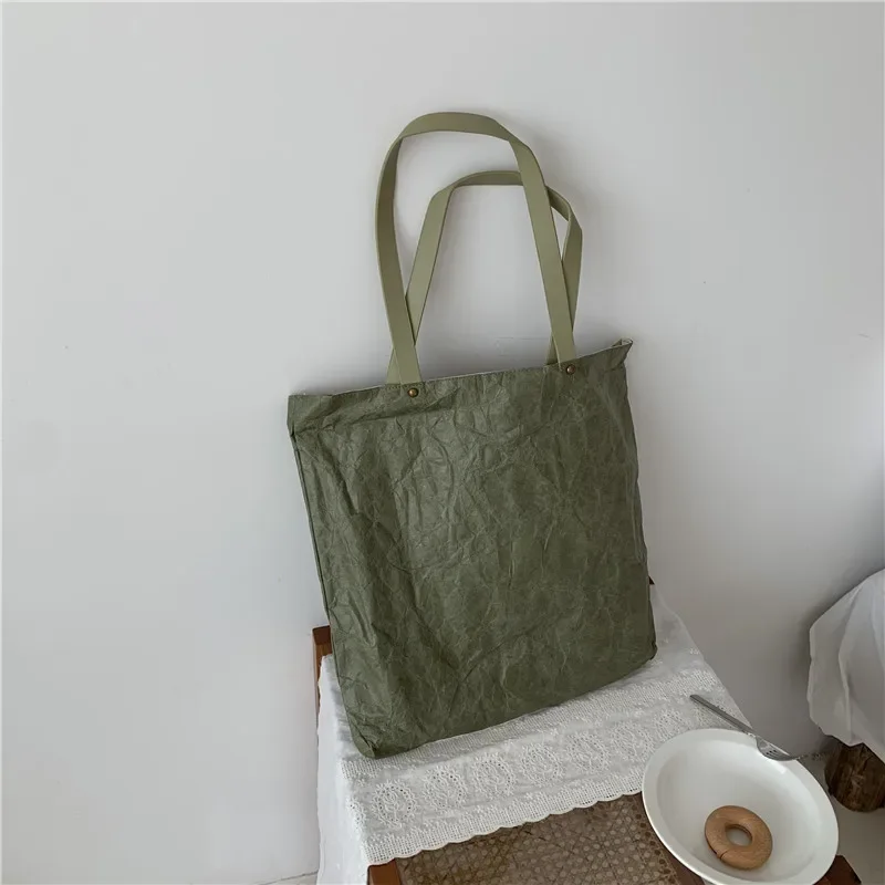 Women Shoulder Bag New 2023 Fashionable Washed Kraft Paper Large Bag Solid Color Shopping Bag Carrying Large Capacity Women Bag