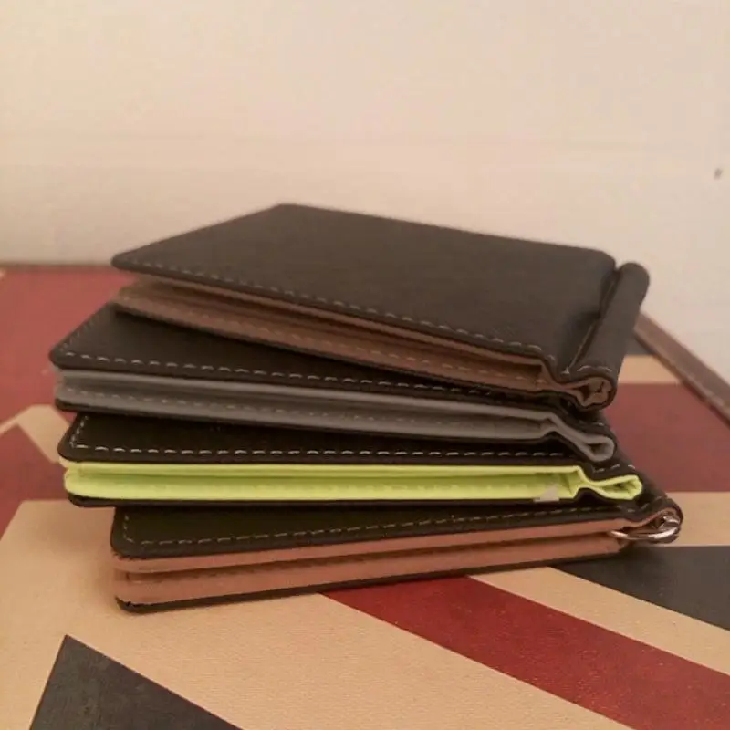 Slim Men's Cross Grain Leather Money Clip Wallet Multi Card Slots Water-Resistant Purse for Business Office Daily Use