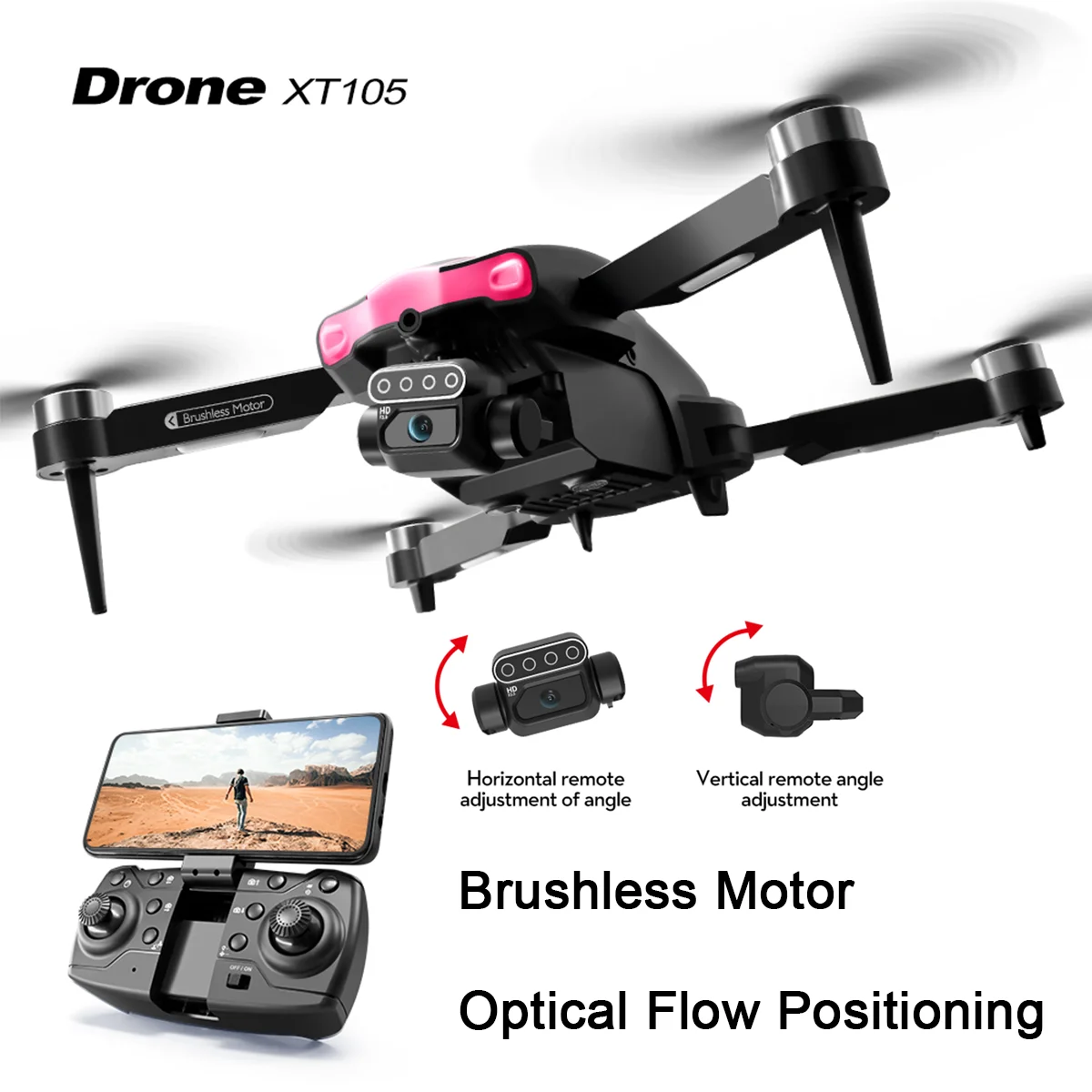 2026 New XT105 RC Drone 4K HD Dual Camera Security UAV Brushless Motor Optical Flow Positioning Foldable Professional Quadcopter