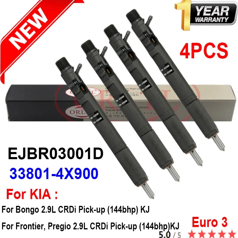 

4PCS 33801-4X900 Fuel Injector EJBR03001D Diesel Common Rail Nozzle 33801 4X900 for Delphi KIA Frontier Bongo 2.9L CRDi Euro 3