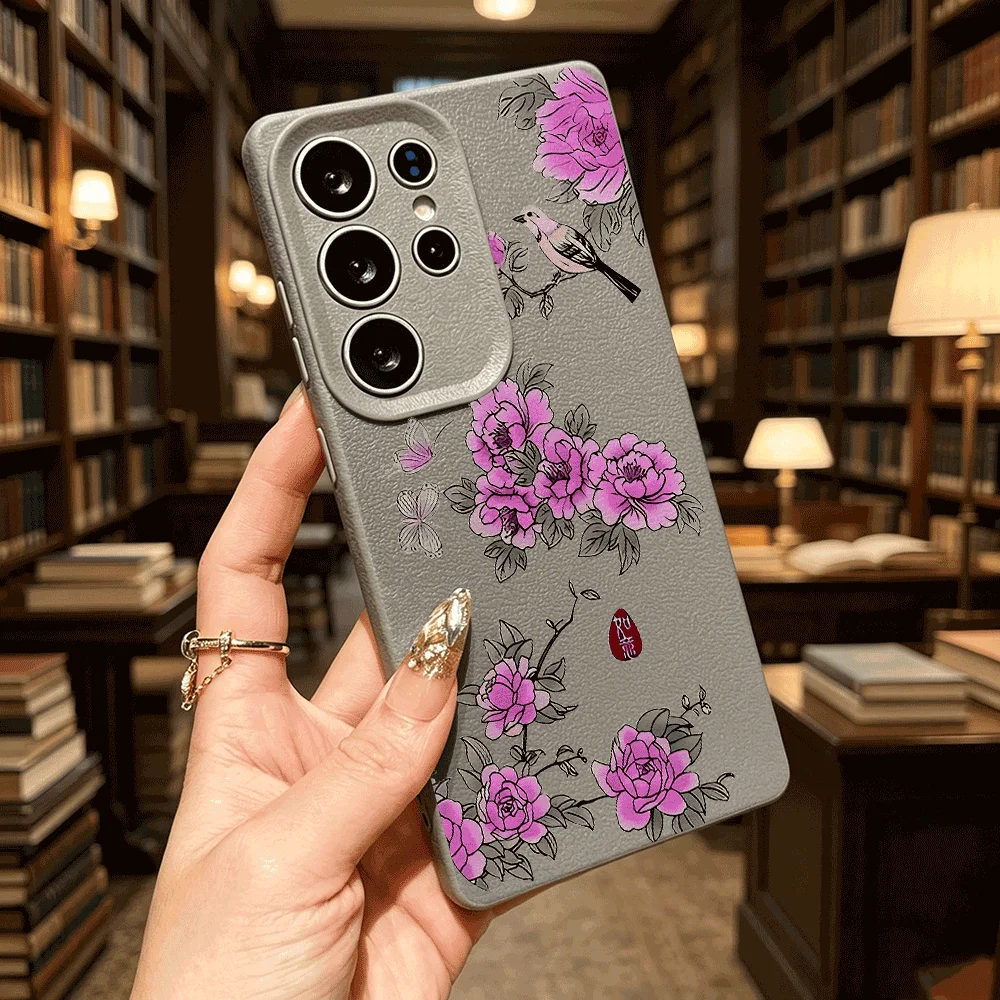 Peony Bird Chinese Art Fashion Slim Shockproof Phone Case For Samsung Galaxy S26 S25 Ultra FE Daily Protective Back Cover