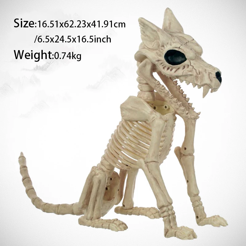 63CM Halloween Decoration Wolfhound Skeleton Animal Bone Ornaments Halloween Props Party Wolfdog Skull Specimen Display Decor