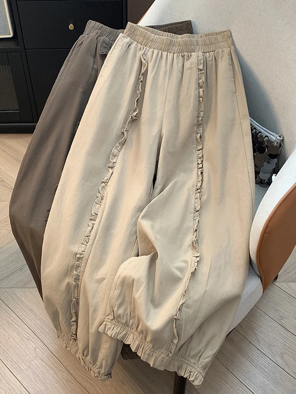 Pantalon décontracté à jambes larges pour femmes, grande taille, ample, lanterne à neuf Points, taille haute, rétro, été