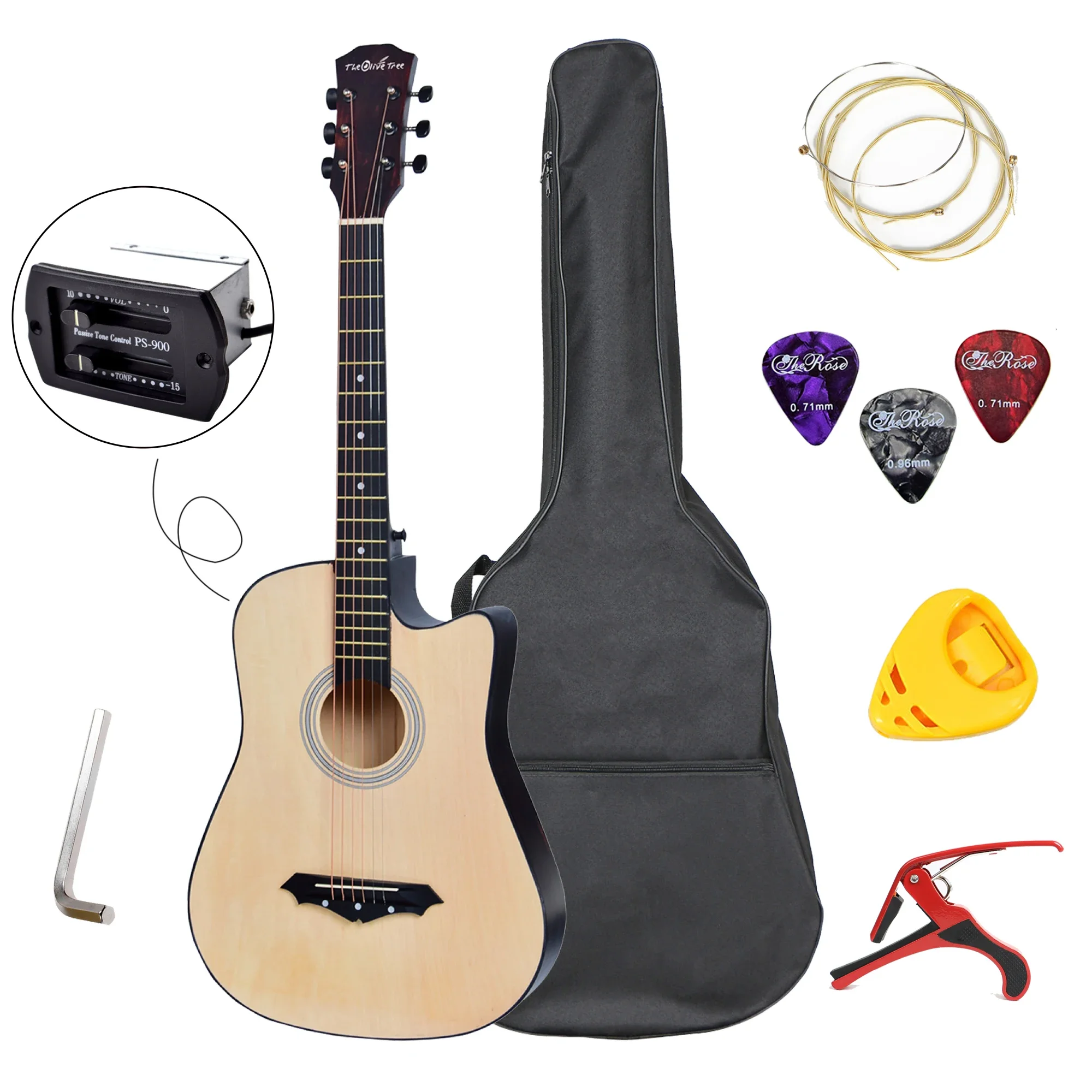 

38inch Beginner Acoustic Electric Guitar Basswood Cutaway Guitar Kit with Bag Strings Picks Capo