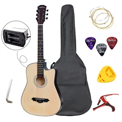 38inch Beginner Acoustic Electric Guitar Basswood Cutaway Guitar Kit with Bag Strings Picks Capo