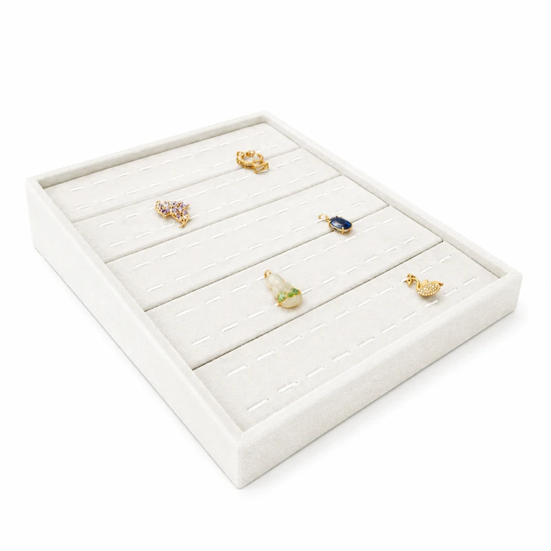 Soft Beige Velvet Jewelry Display Rack Multi-Slot Necklace Ring Earring Storage Tray Desktop Decoration Jewelry Organizer Holder