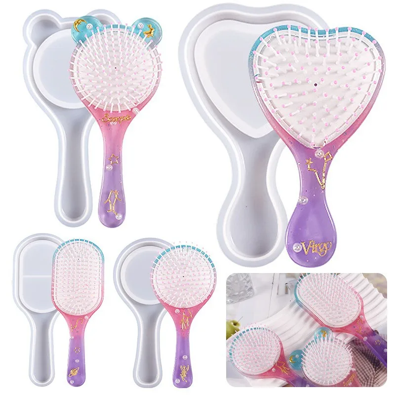 Airbag Comb Mirror Crystal Epoxy Resin Silicone Mold DIY Handmade Handle Air Cushion Comb Mold Resin Mold Home Decoration